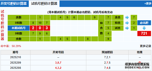 福彩3d试机号胆码计算器